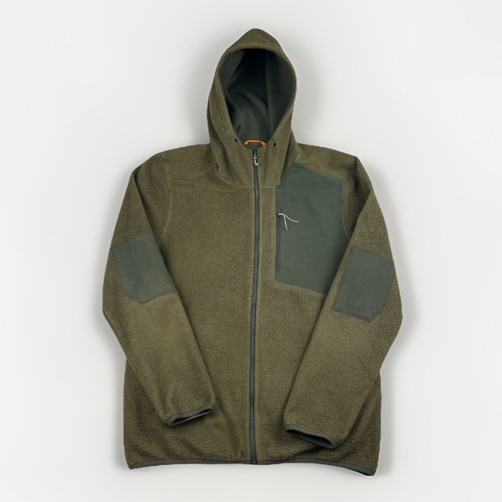 Orage Polar Fleece Jacket Hooded Men L Olive Green Full Zip Hiking Camp Hoodie